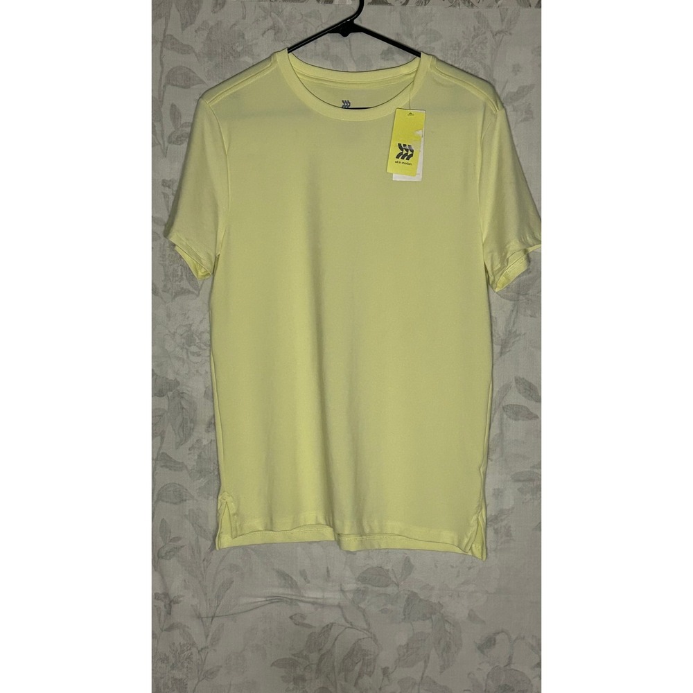 All in Motion Mens Crew Neck Short Sleeve T Shirt Yellow Performance Sz S